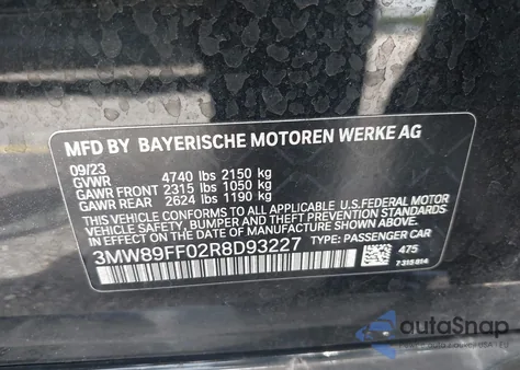 2024 BMW 3 Series 330I xDrive from USA, damaged, VIN 3MW89FF02R8D93227